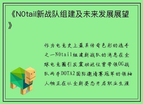 《N0tail新战队组建及未来发展展望》